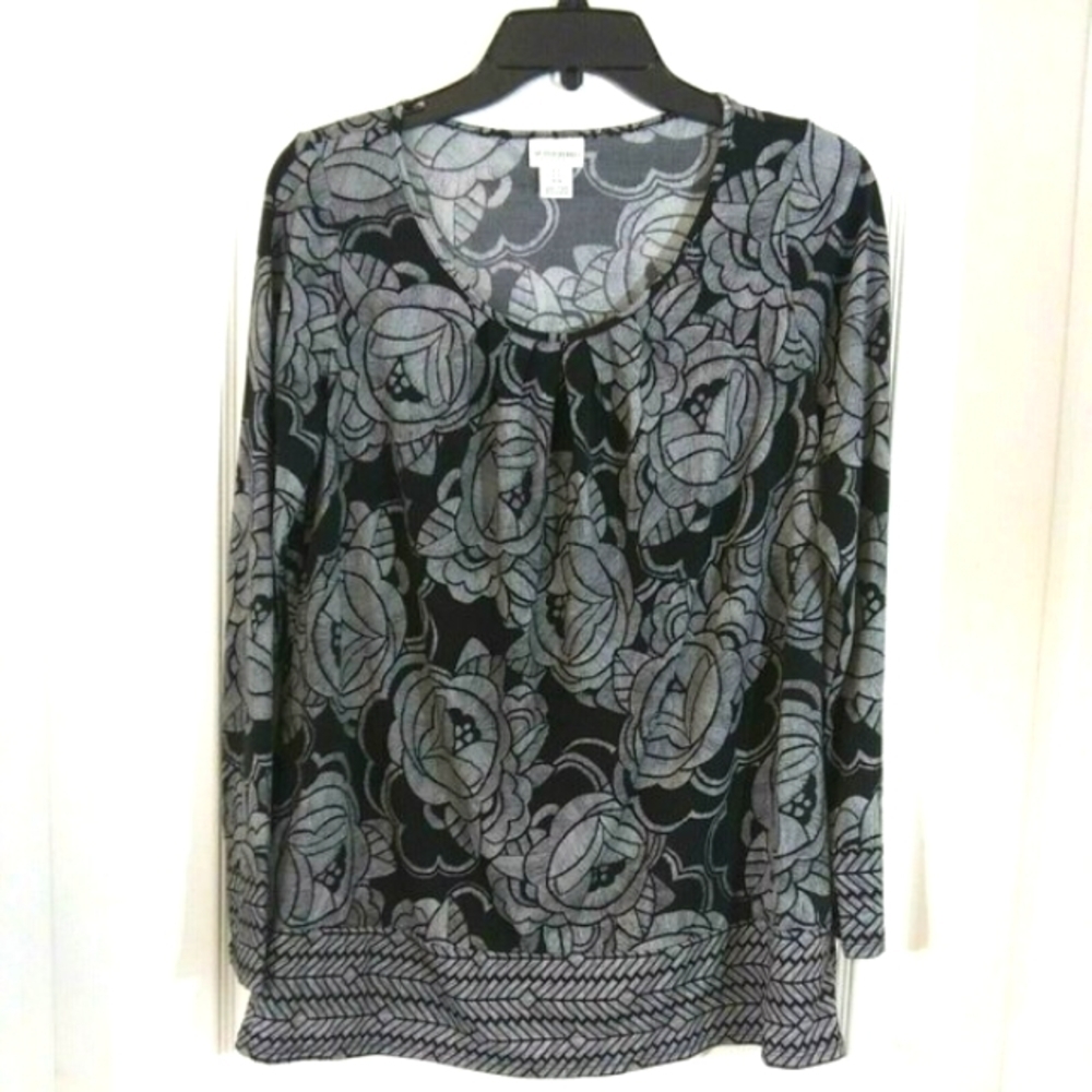 Motherhood Maternity Women's Small Top Pullover Gray Black Floral Longsleeve